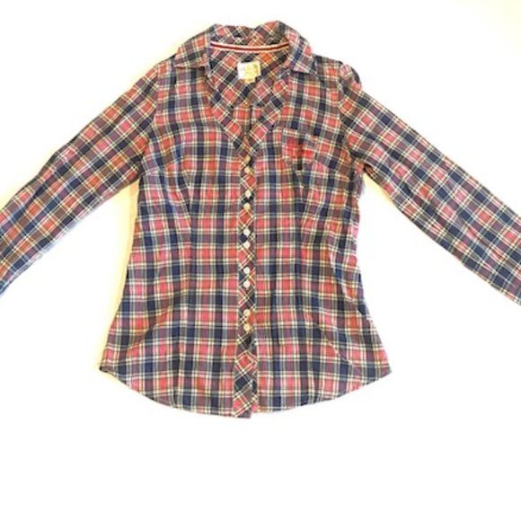 Guess Jeans Plaid Fitted Western Button Shirt + Size Medium - Picture 3 of 9